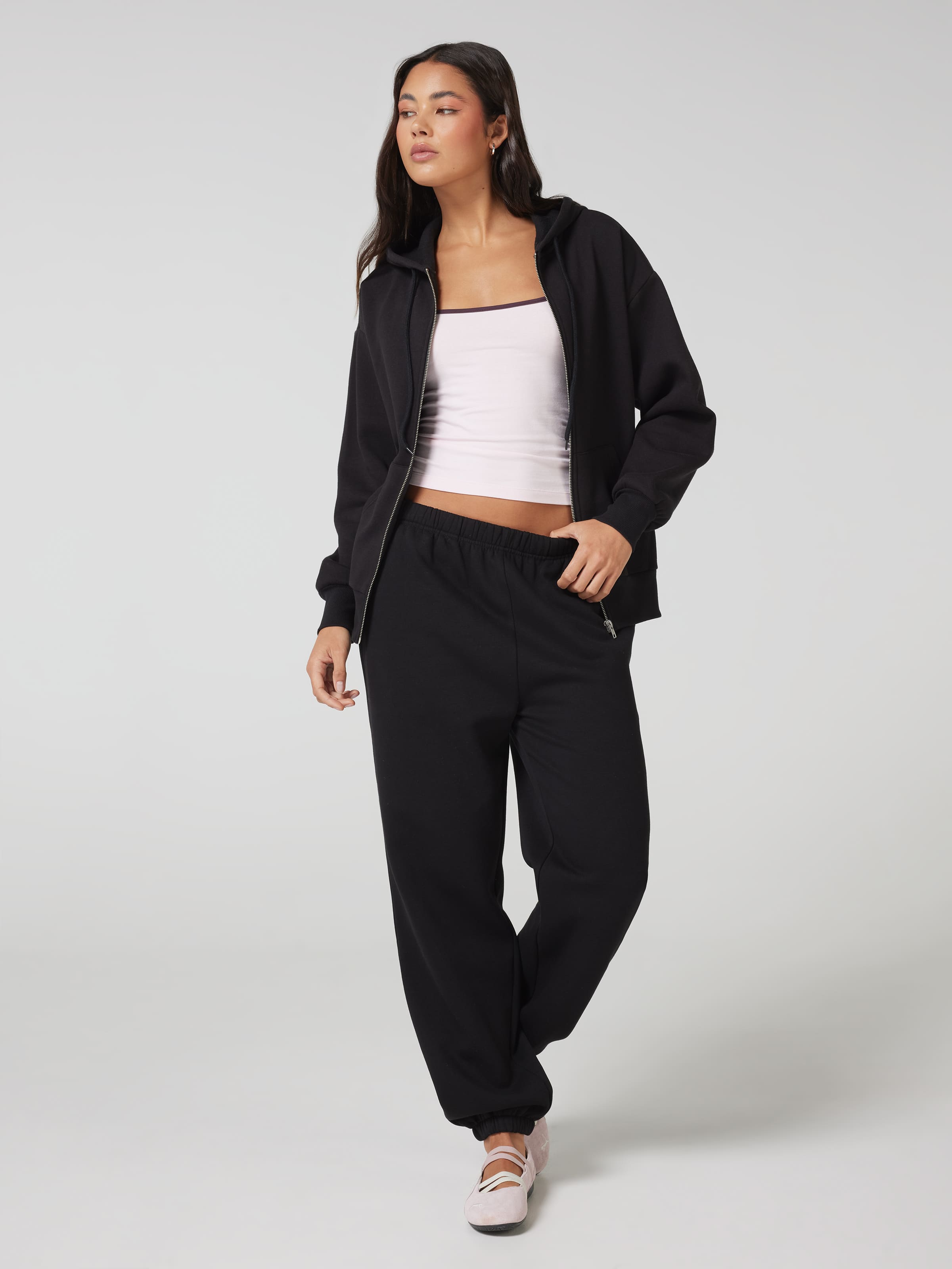 Plain Oversized Zip Thru Hoodie