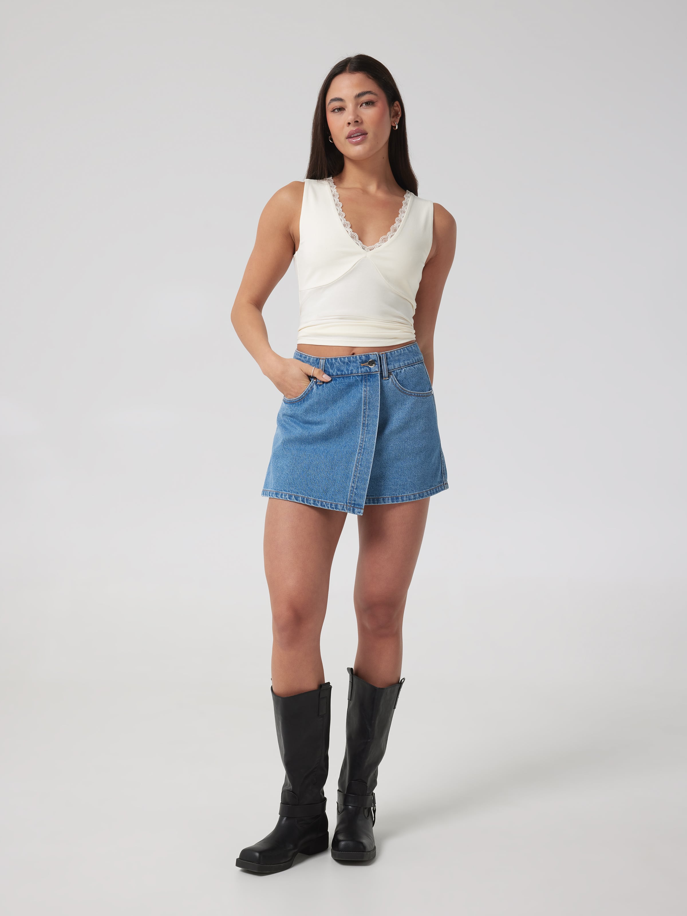 Lace Trim V Neck