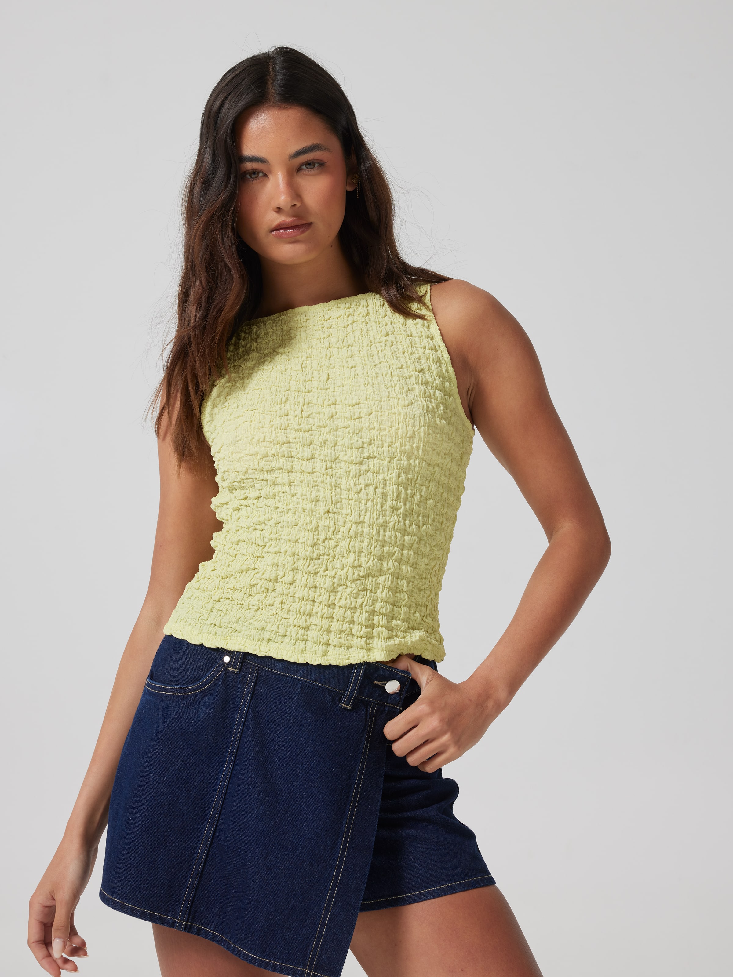Textured High Neck Top