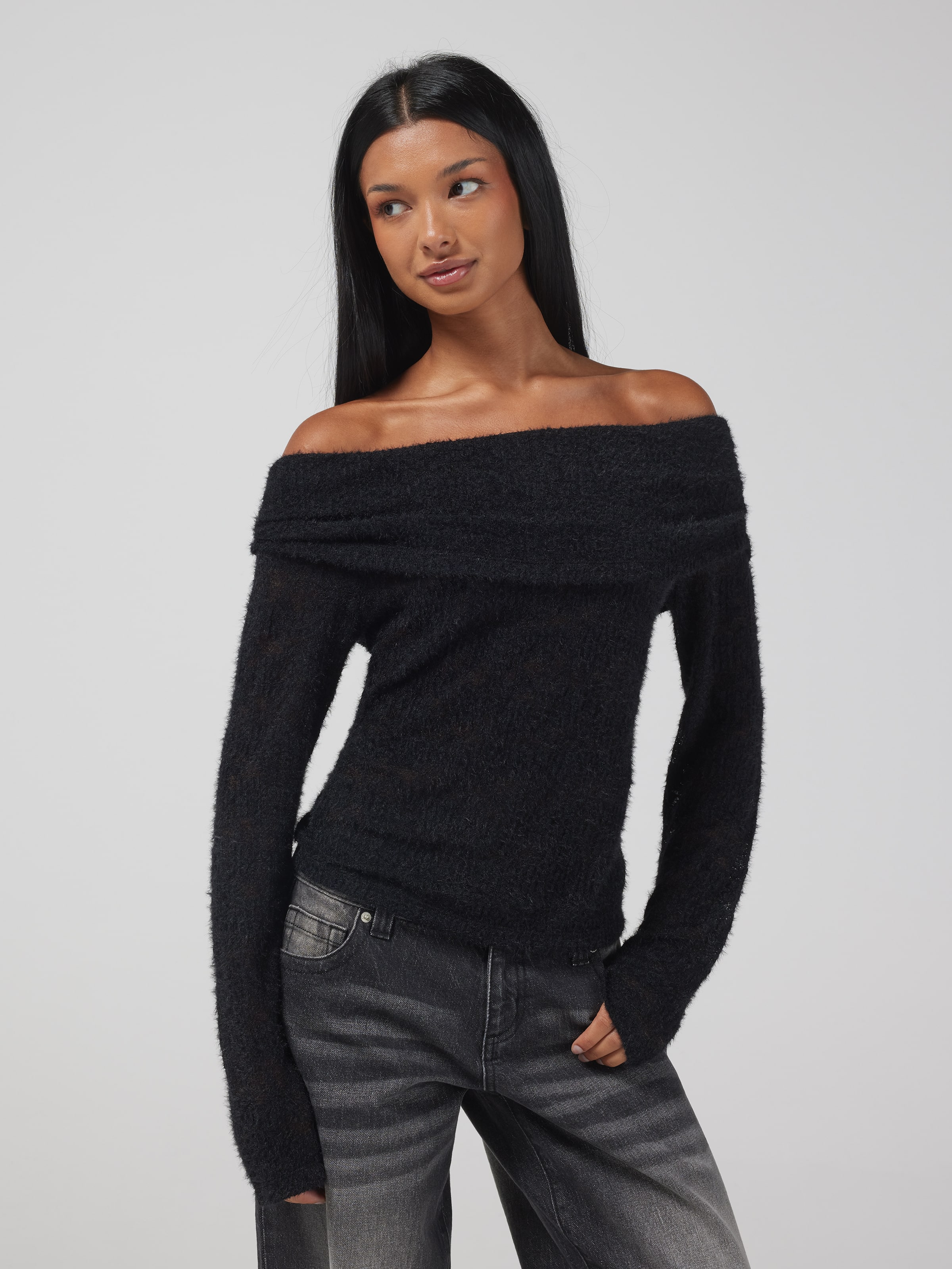 Fluffy Lace Off The Shoulder Top