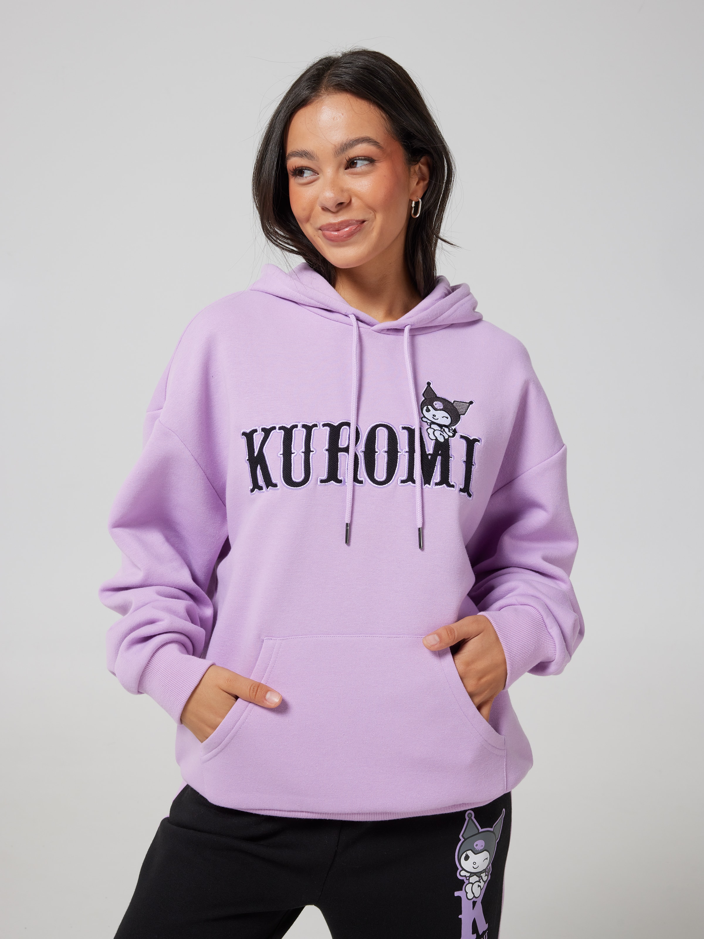 Kuromi Sporty Logo Oversized Hoodie