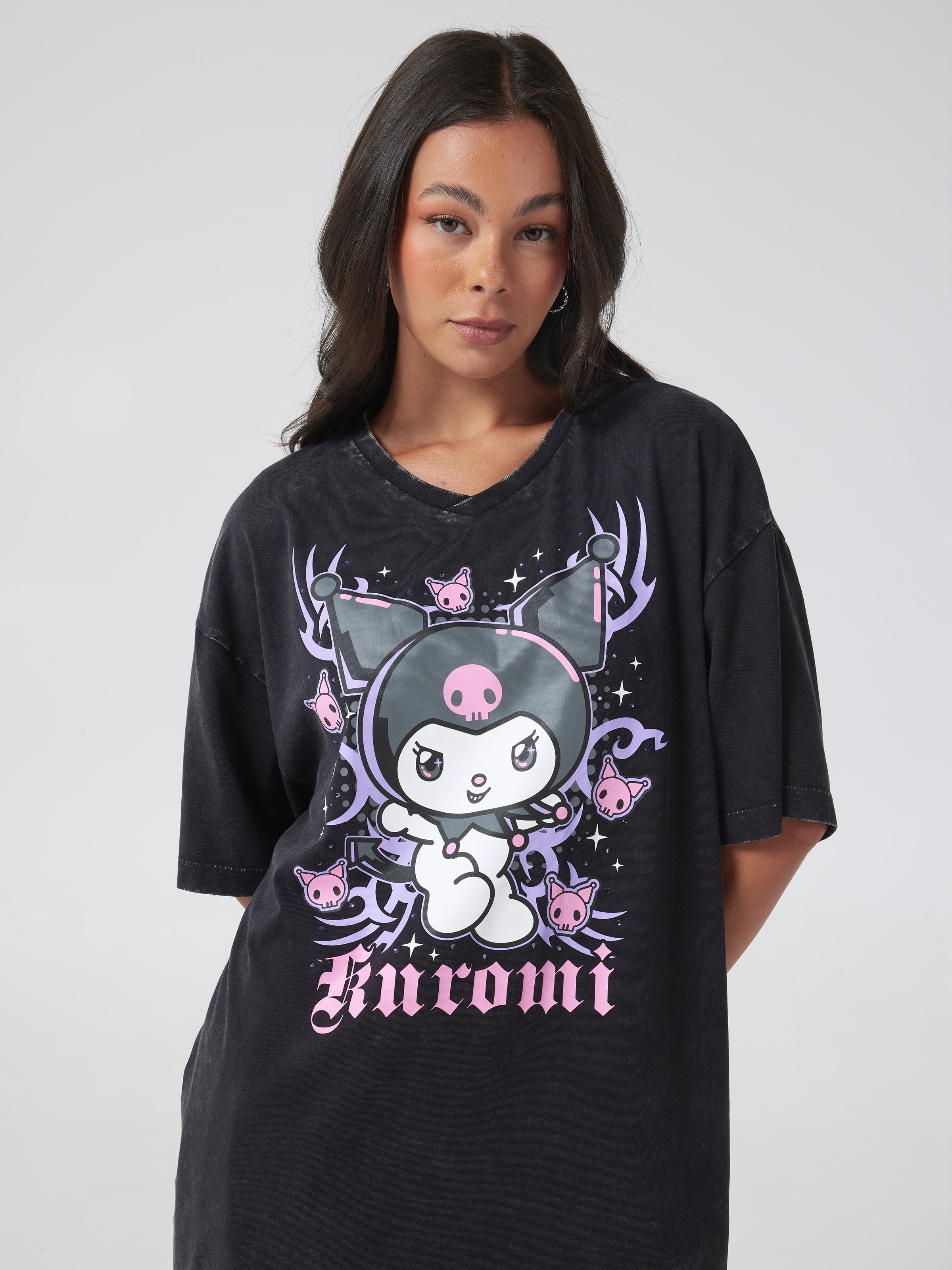 Kuromi V Neck Oversized Tee