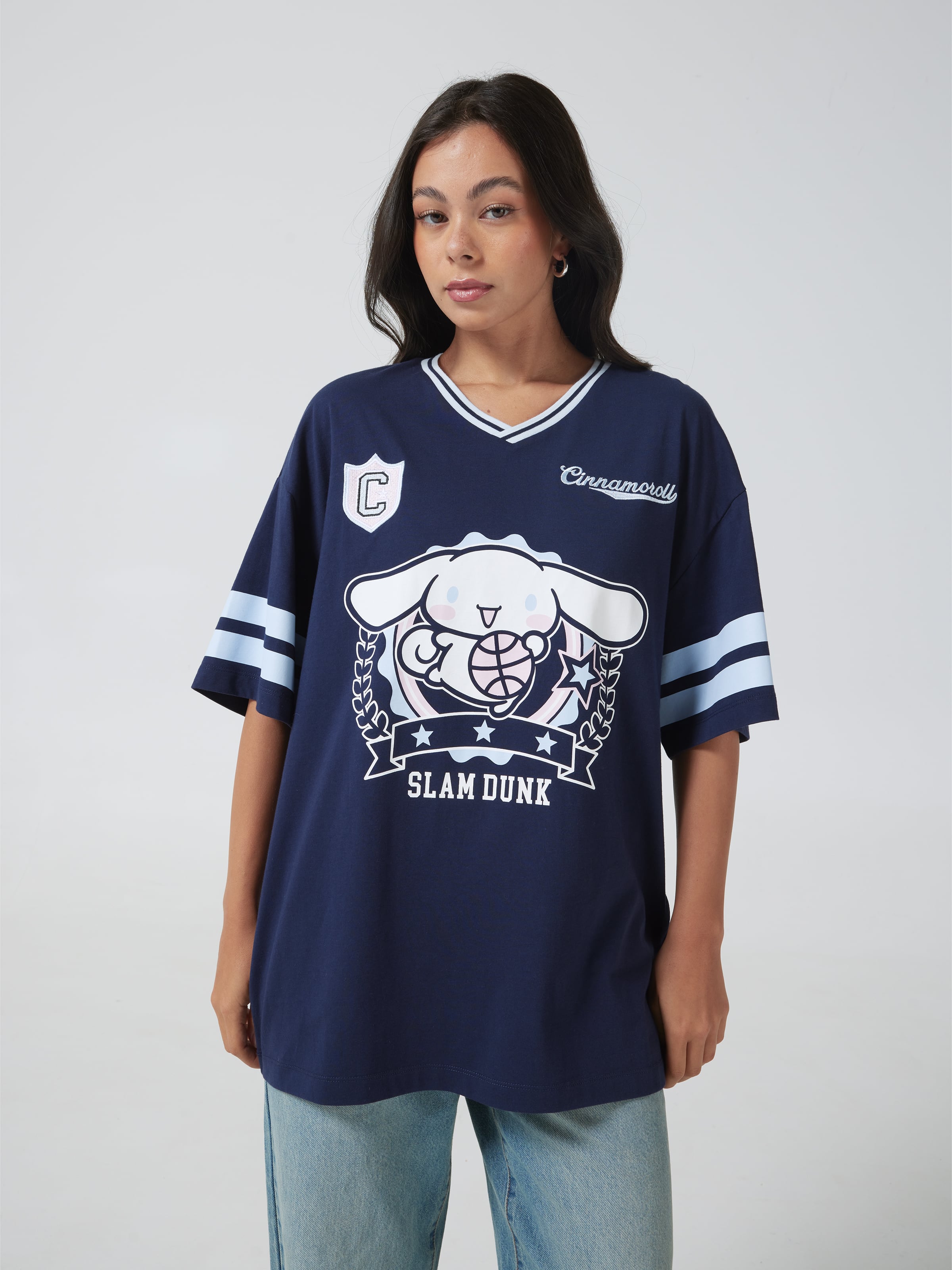 Cinnamoroll Basketball V Neck Oversized Tee