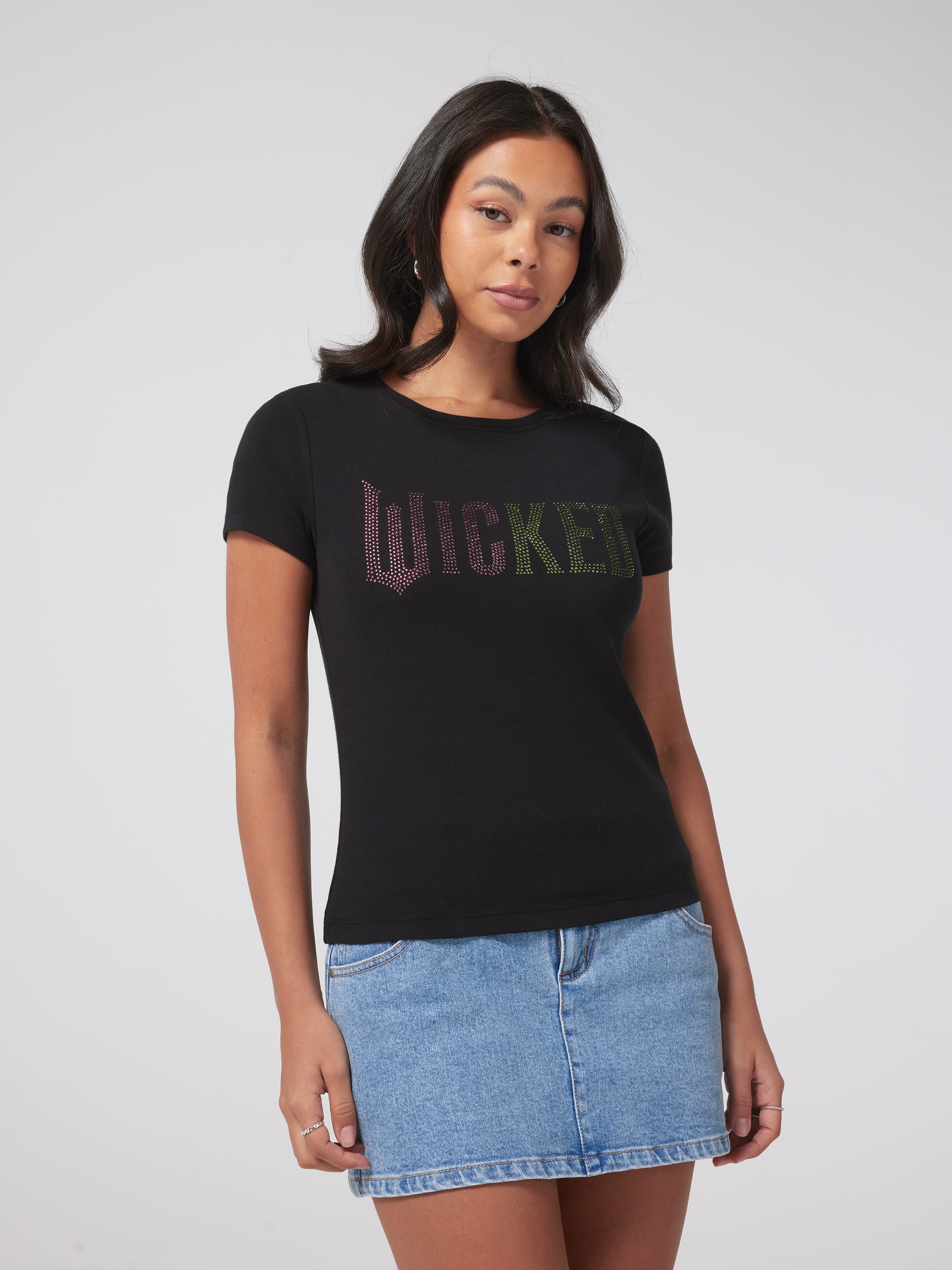 Wicked Diamonte Longline Baby Tee