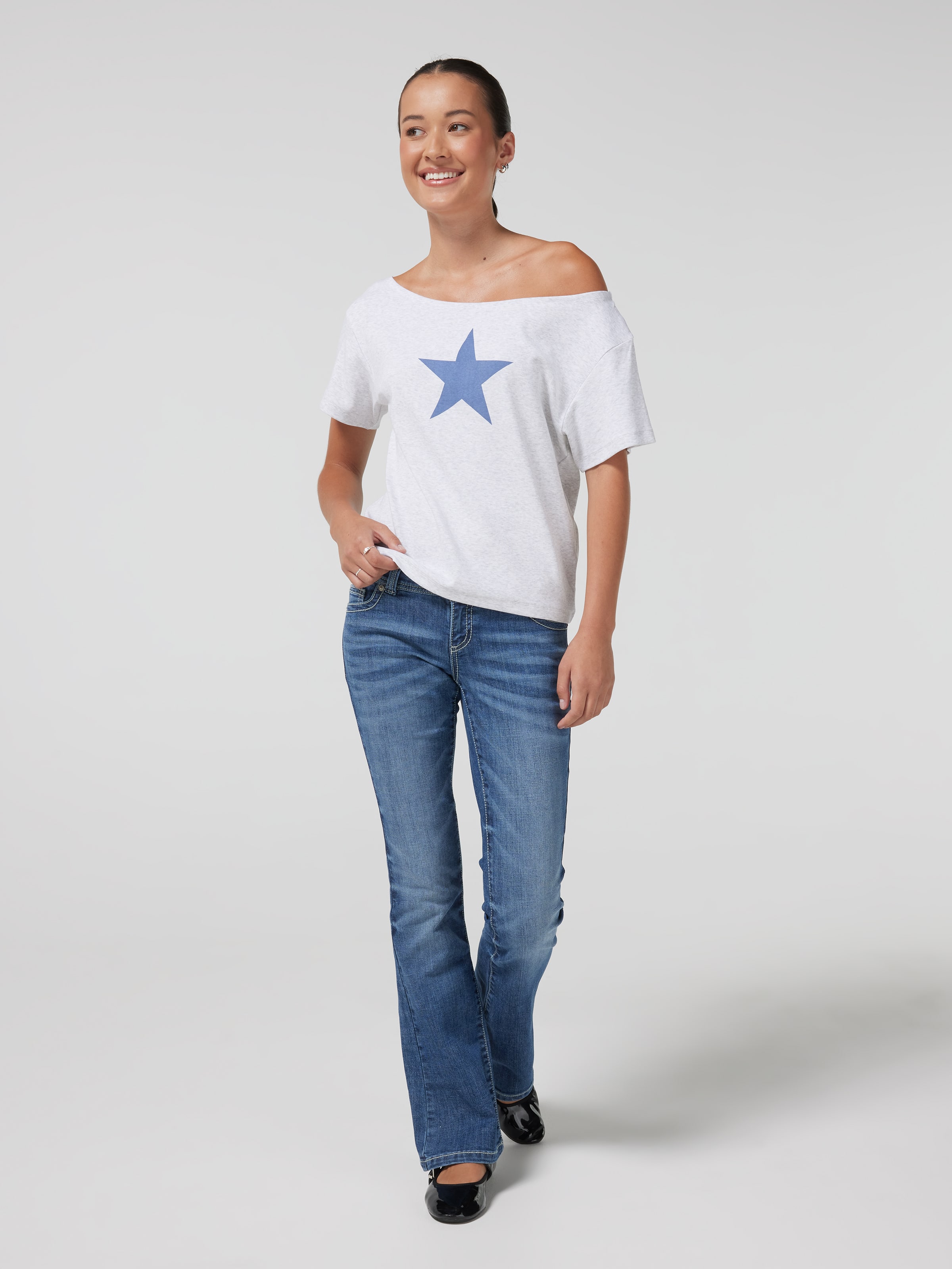 Grunge Star Off The Shoulder Tee