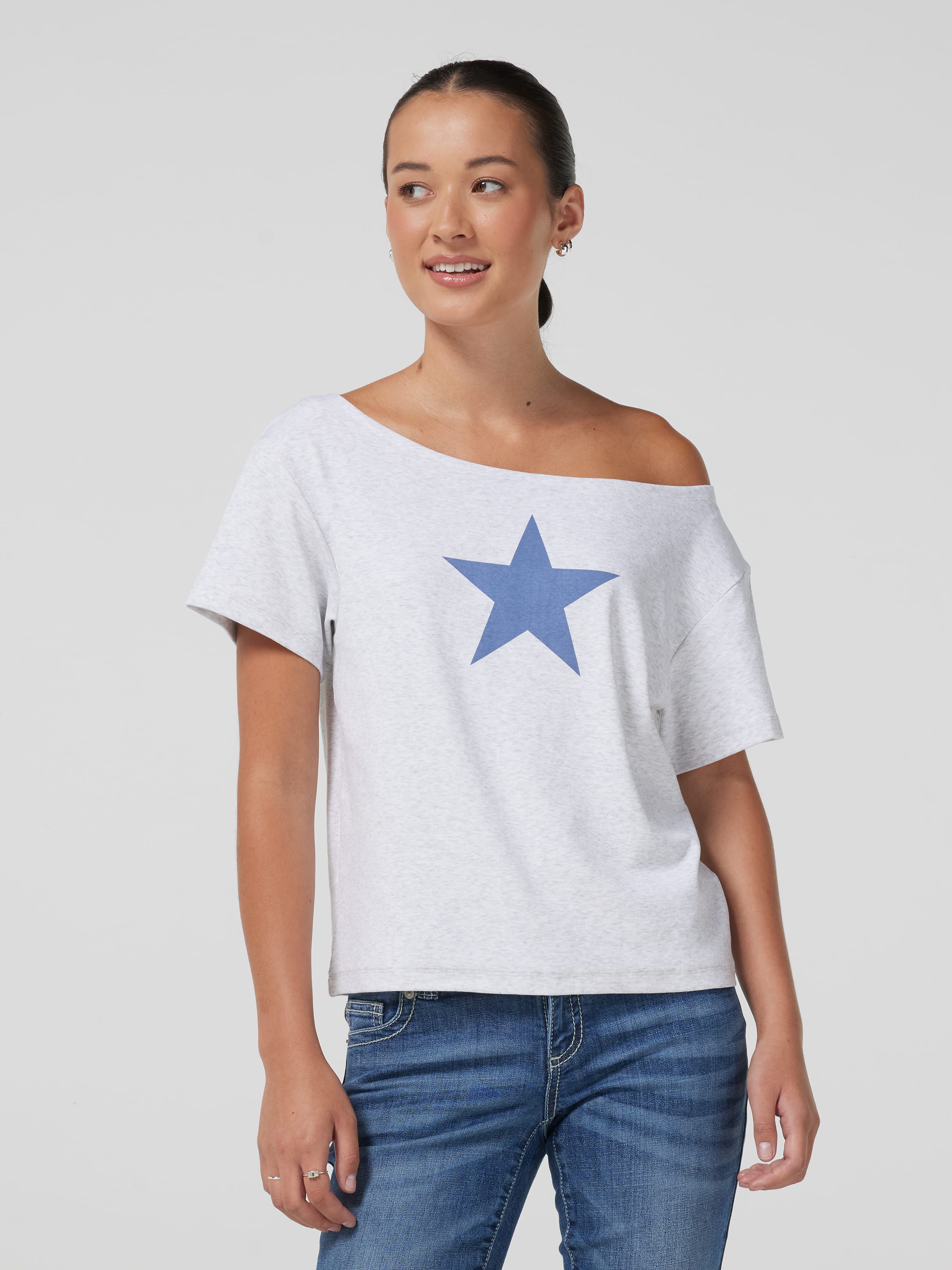 Grunge Star Off The Shoulder Tee