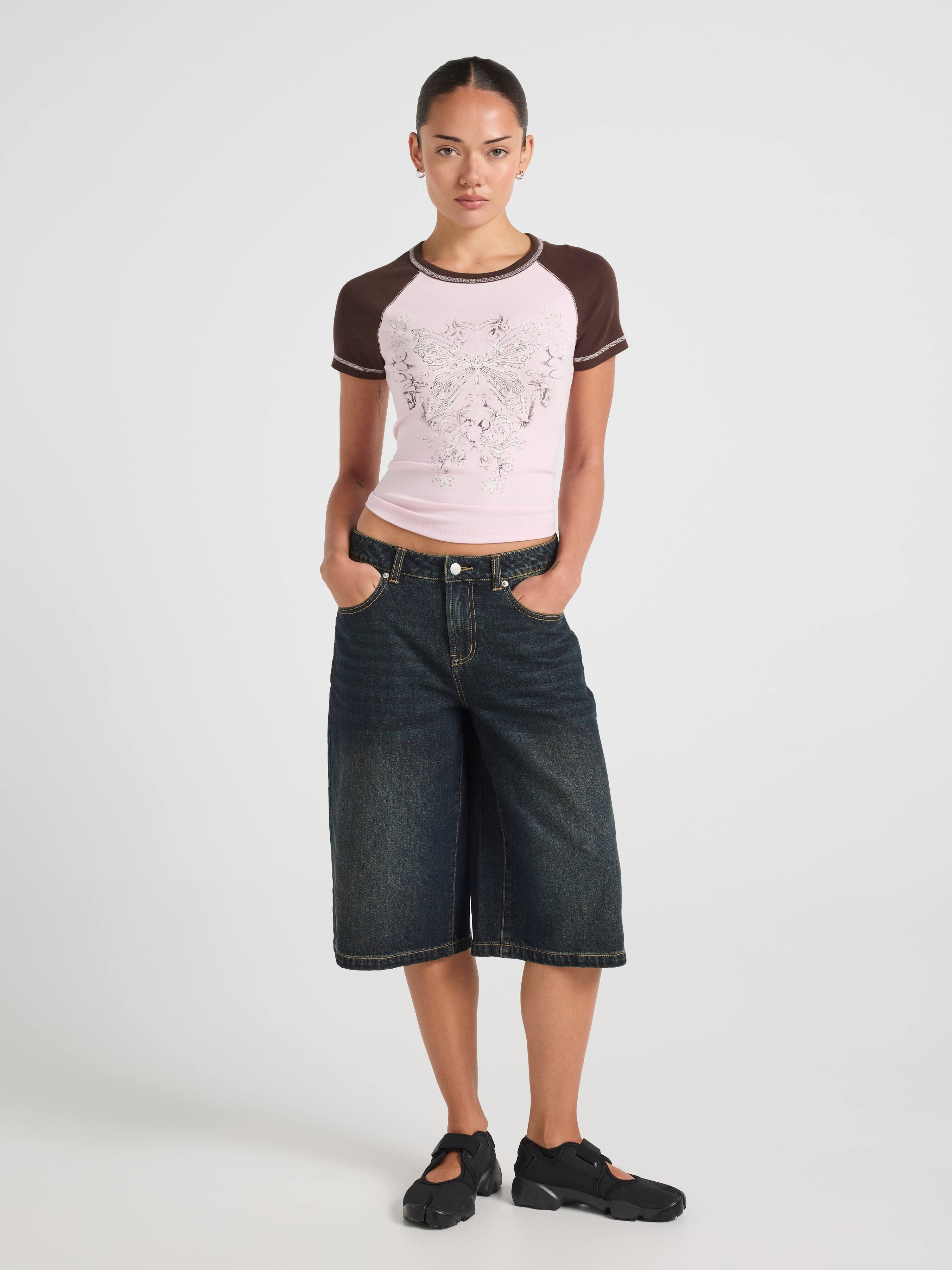 Embroidery Butterfly Baby Raglan Tee