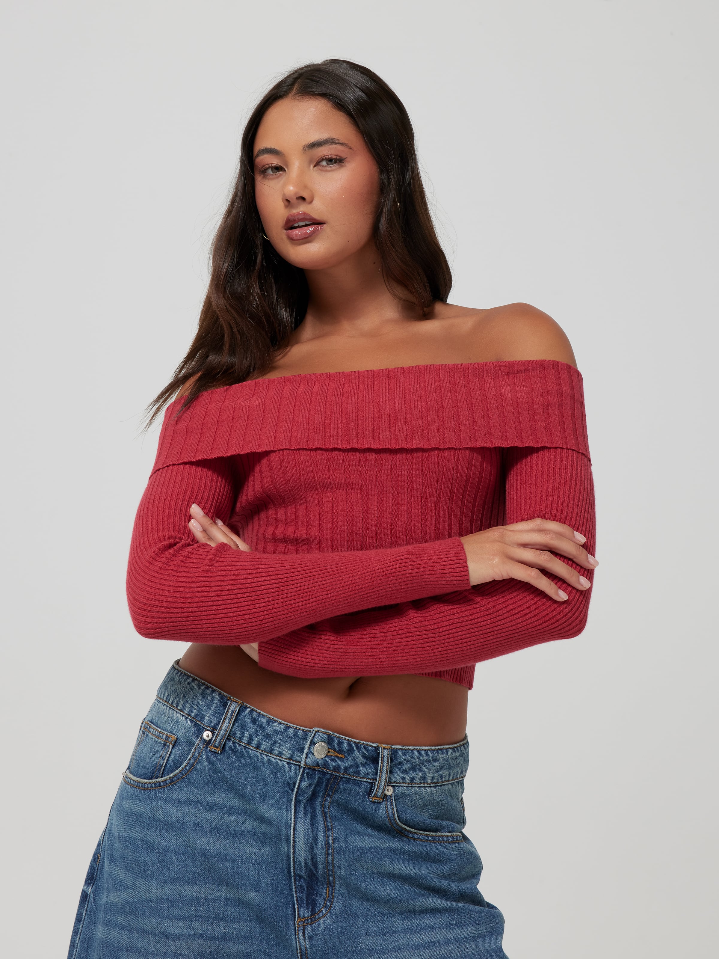 Vanessa Off Shoulder Crop Knit