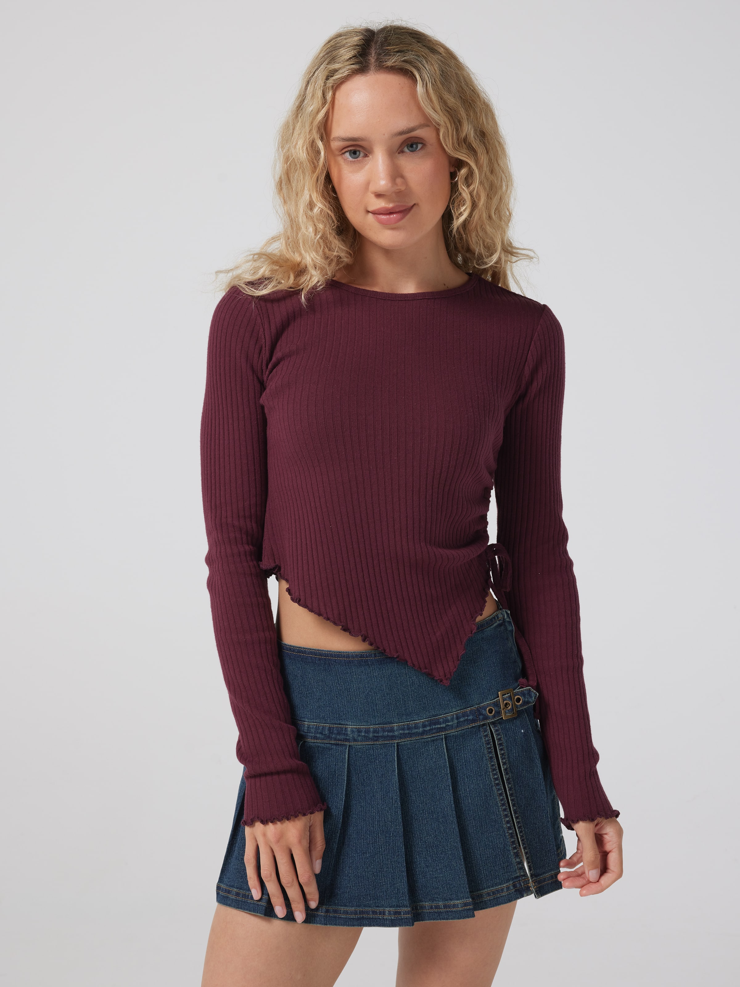 Sydney Asymetric Rouched Long Sleeve Top
