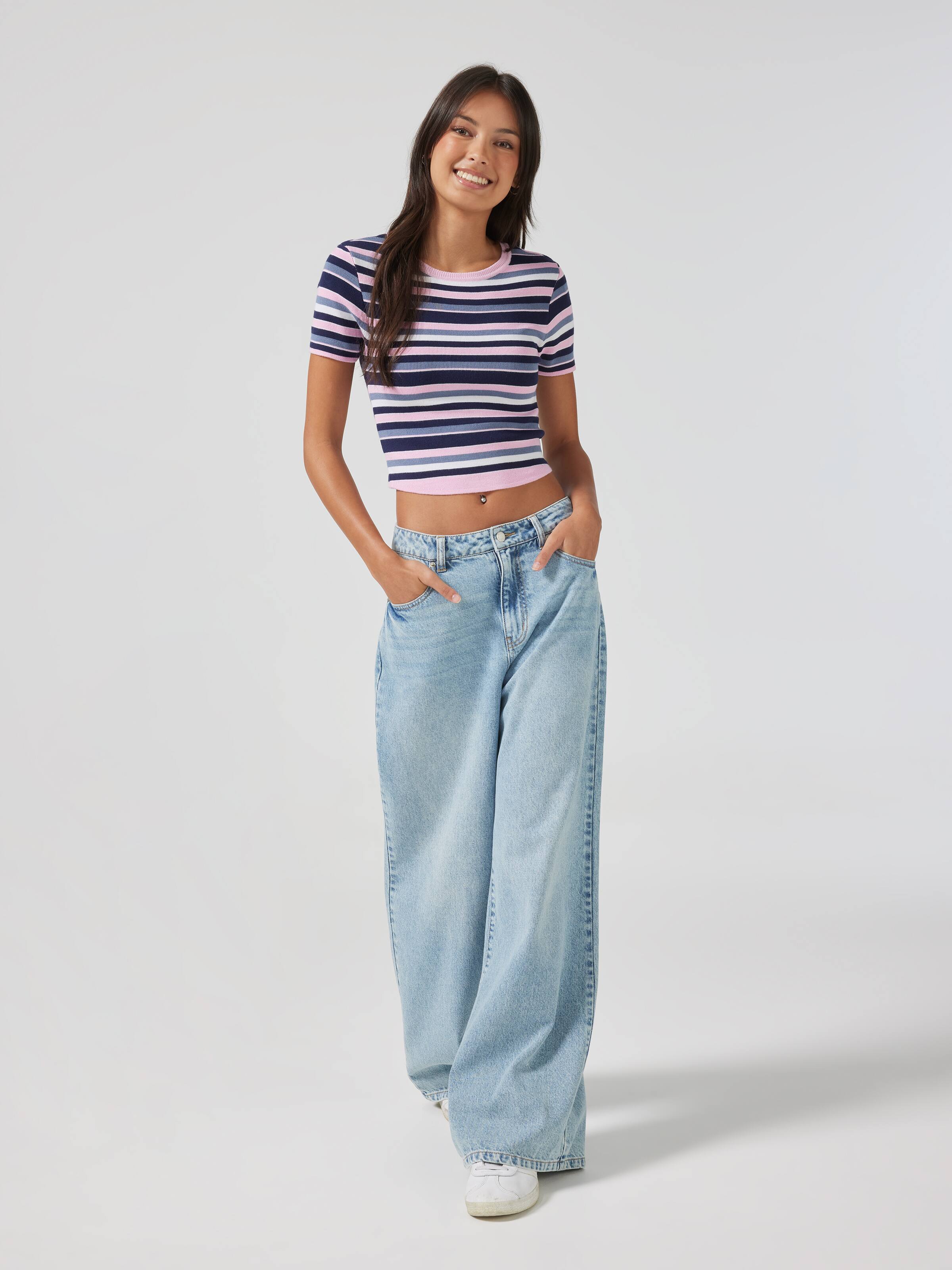 Aubury Short Sleeve Stripe Knit Top