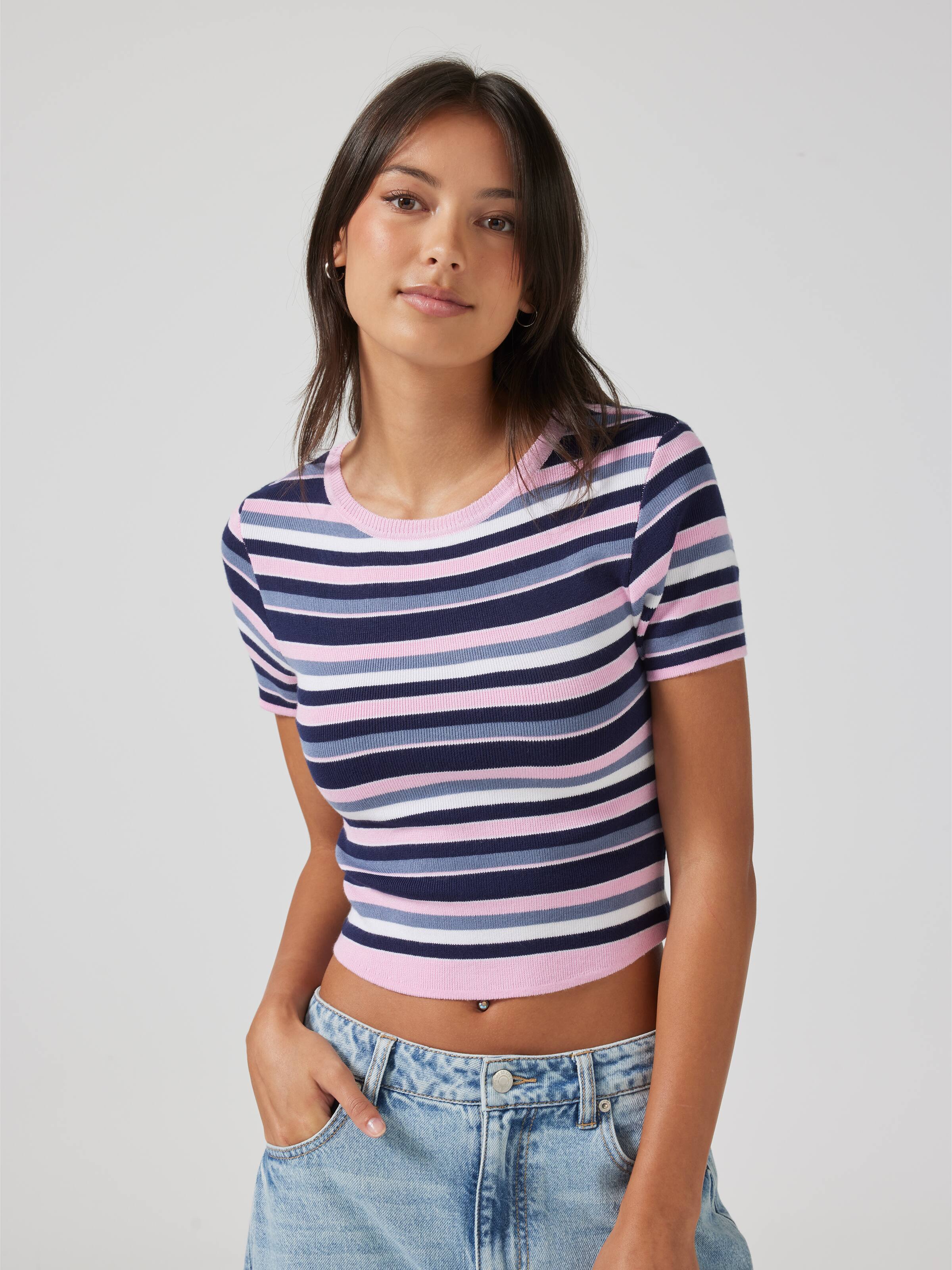 Aubury Short Sleeve Stripe Knit Top