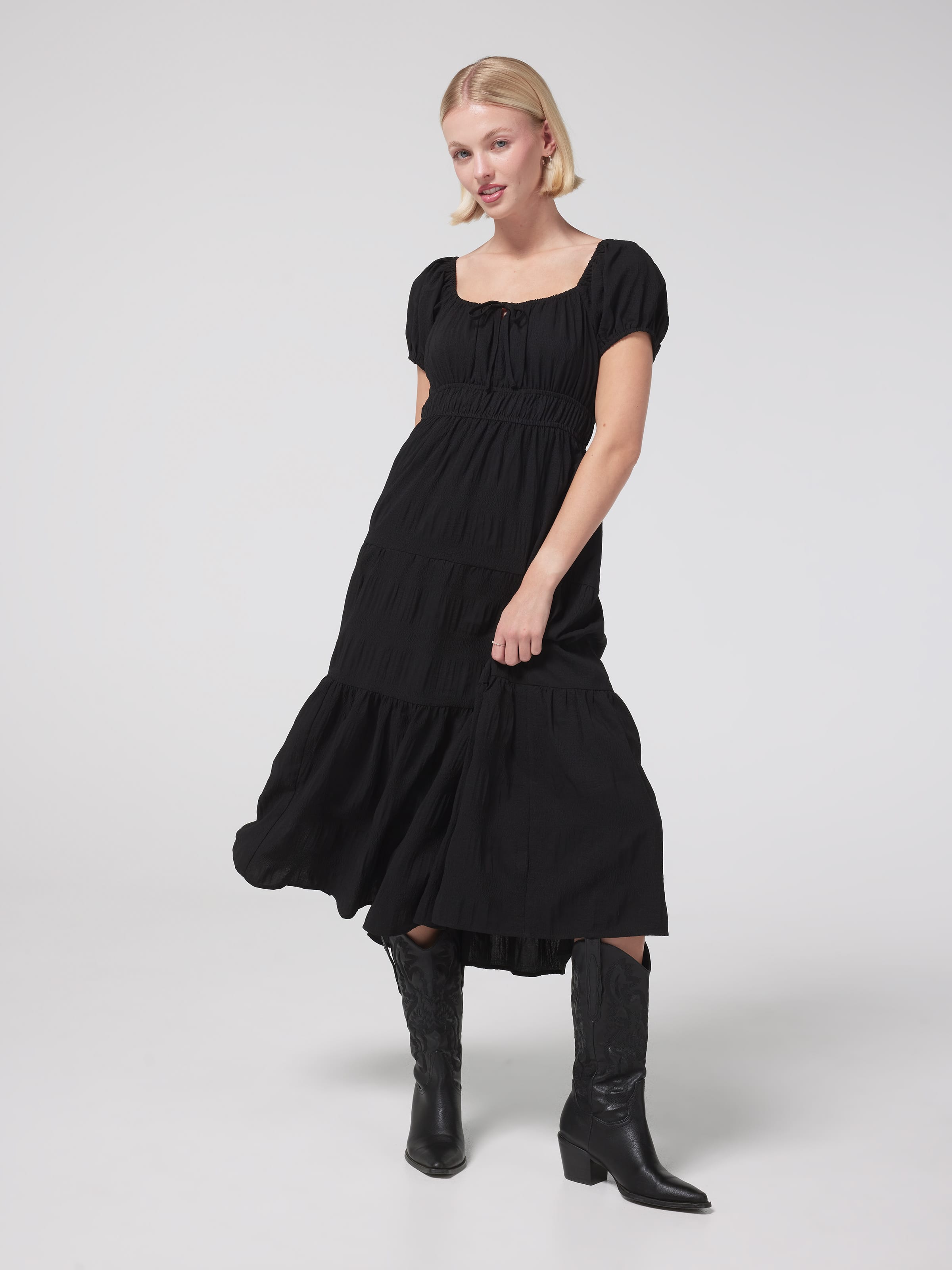 Stephie Short Sleeve Midi Tiered Dress