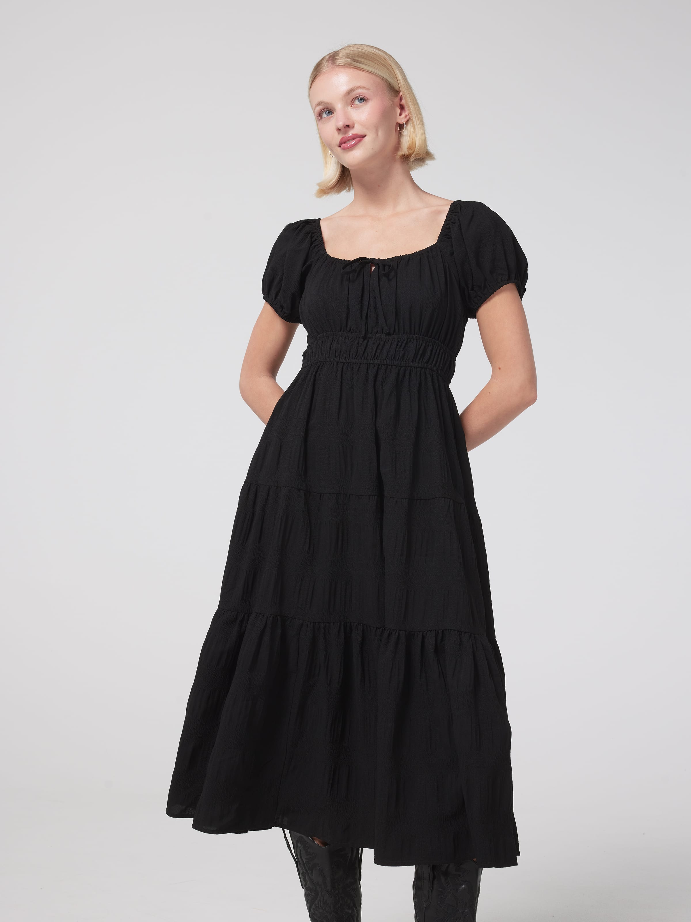 Stephie Short Sleeve Midi Tiered Dress