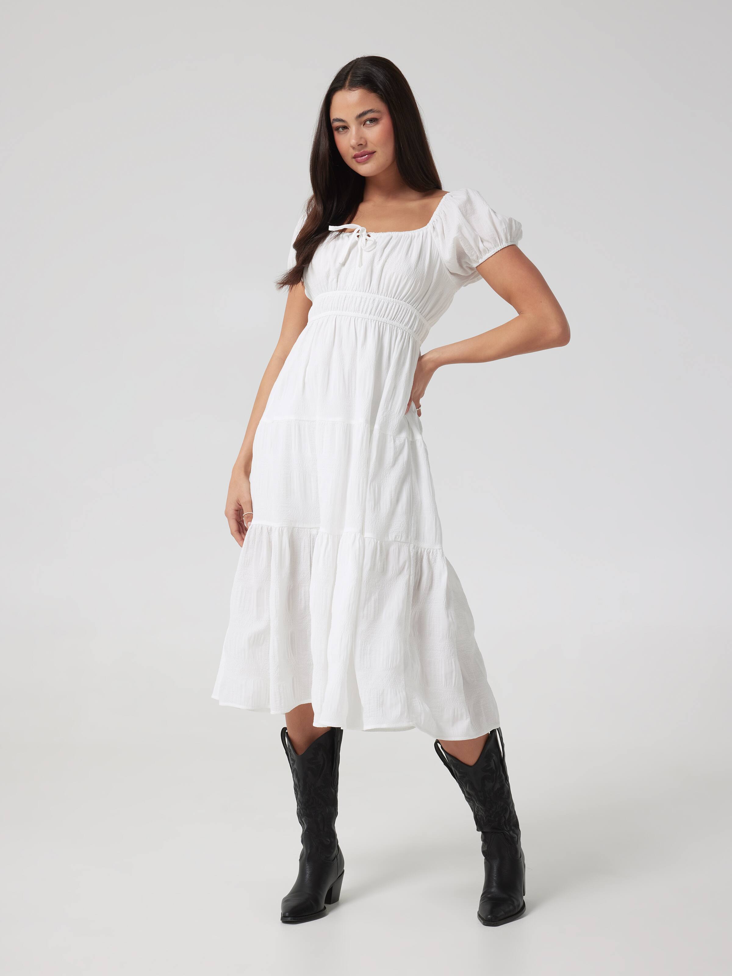 Stephie Short Sleeve Midi Tiered Dress
