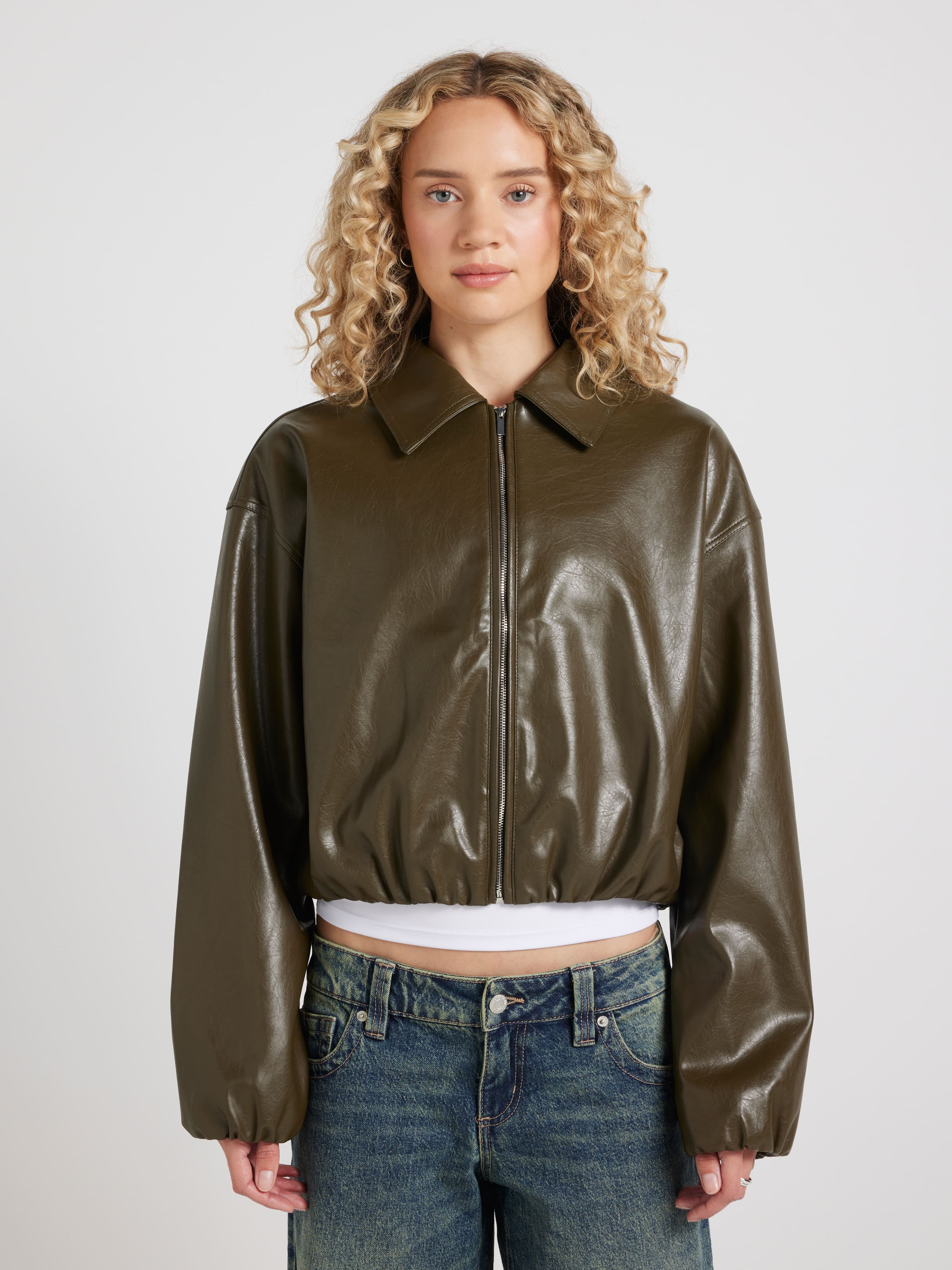 Faux Leather Bubble Jacket