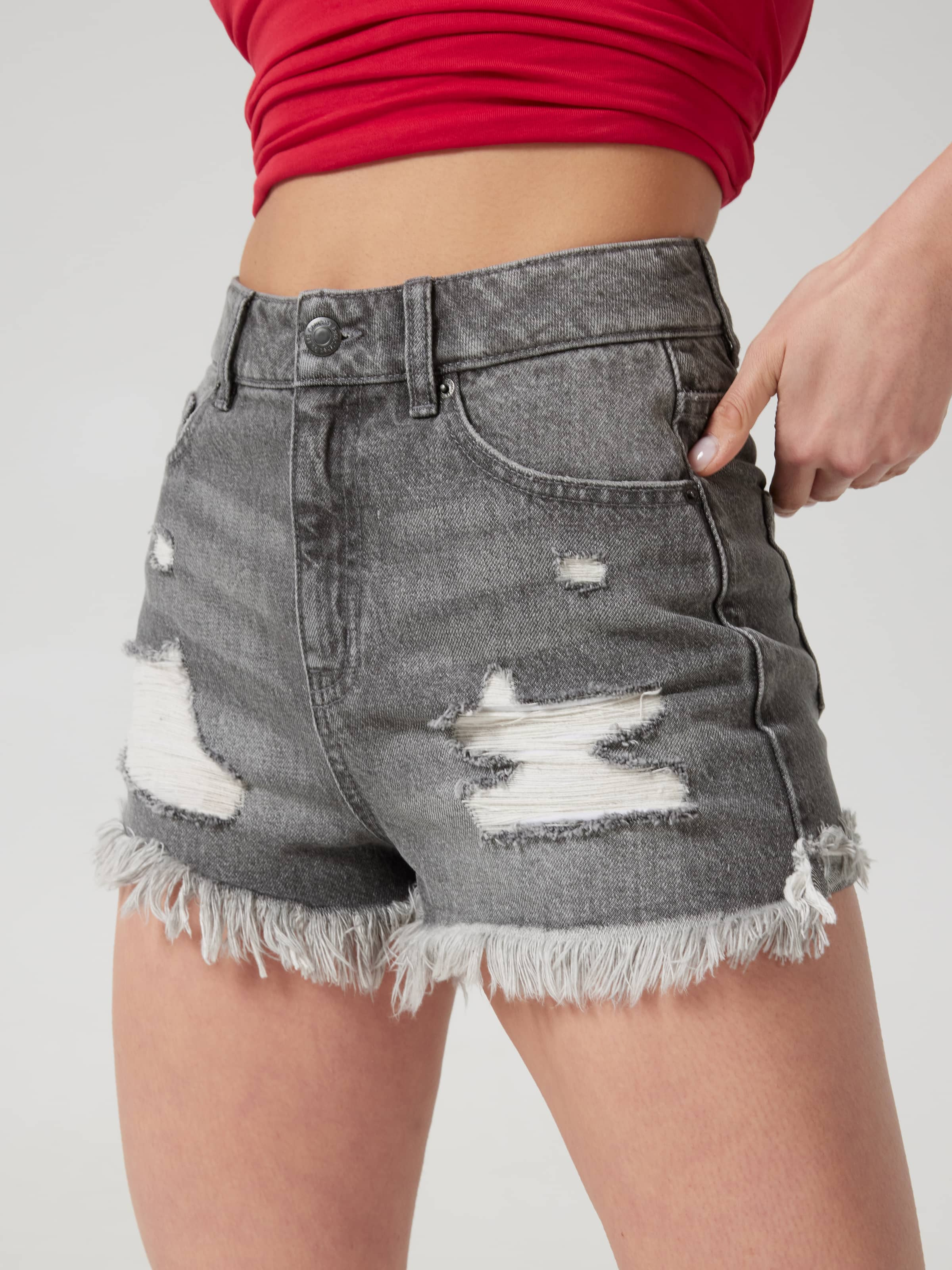 High rise ripped shorts best sale