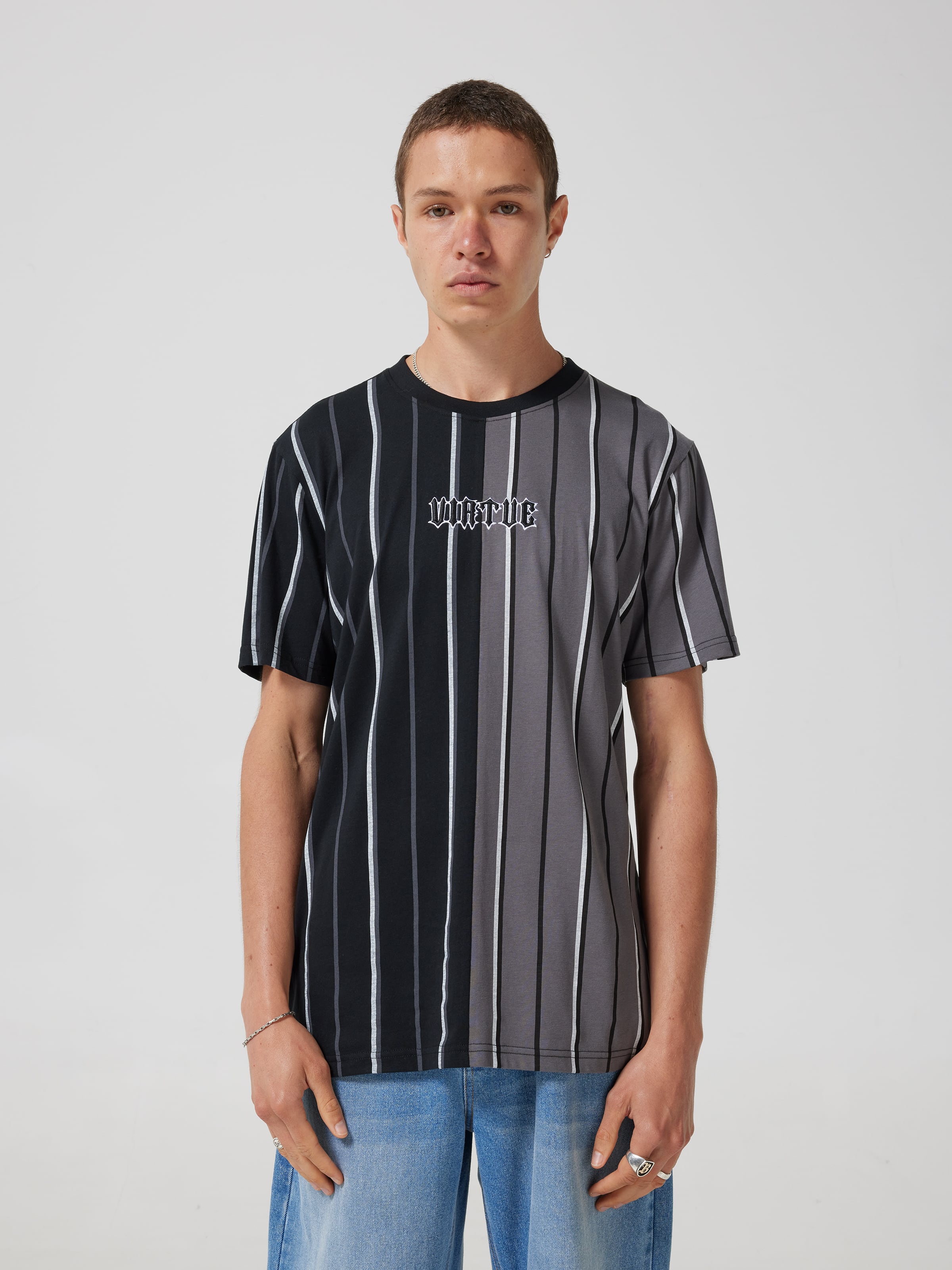Splice Stripe V Short Sleeve Tee