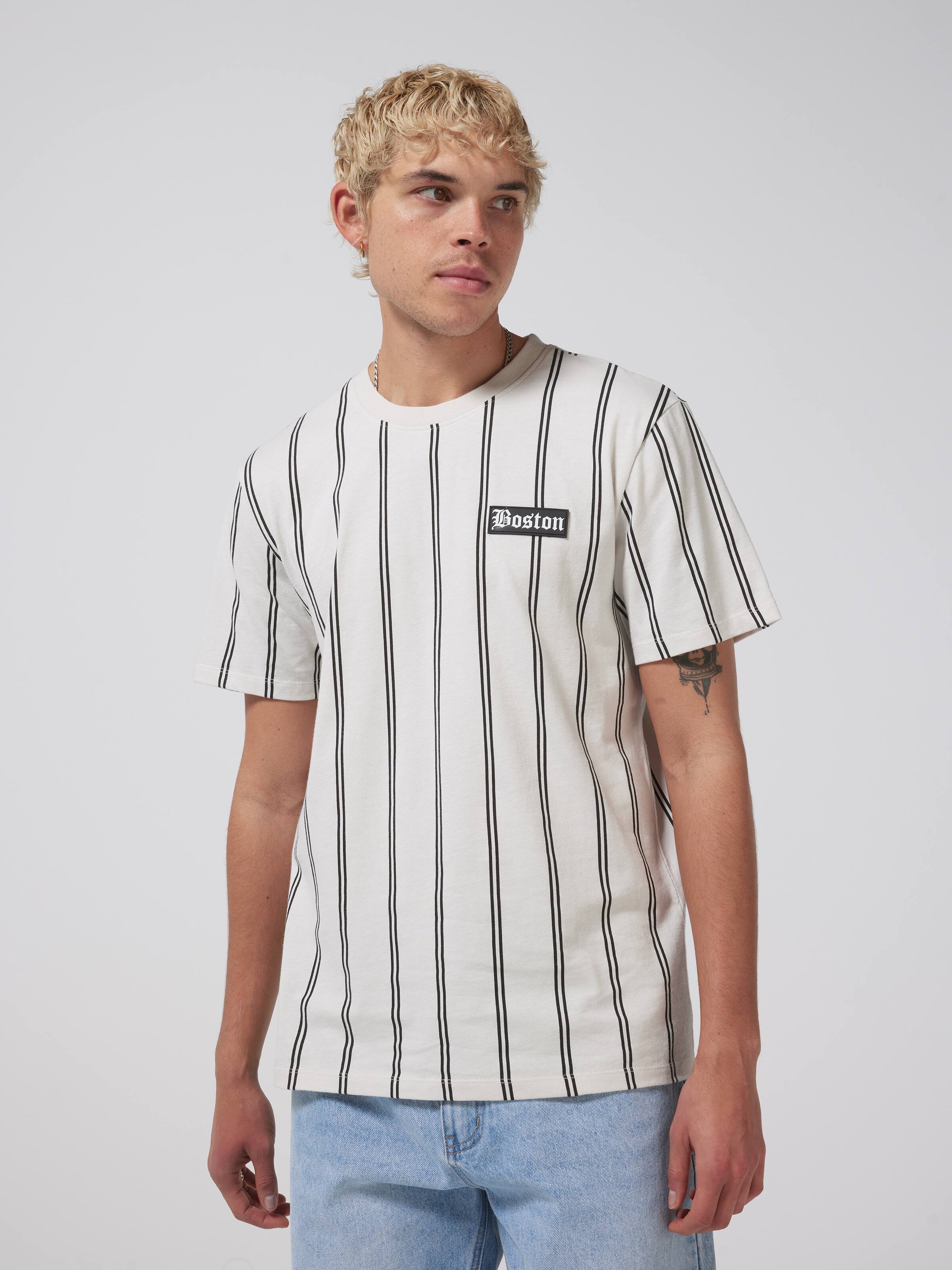Vertical Stripe Boston Short Sleeve Tee