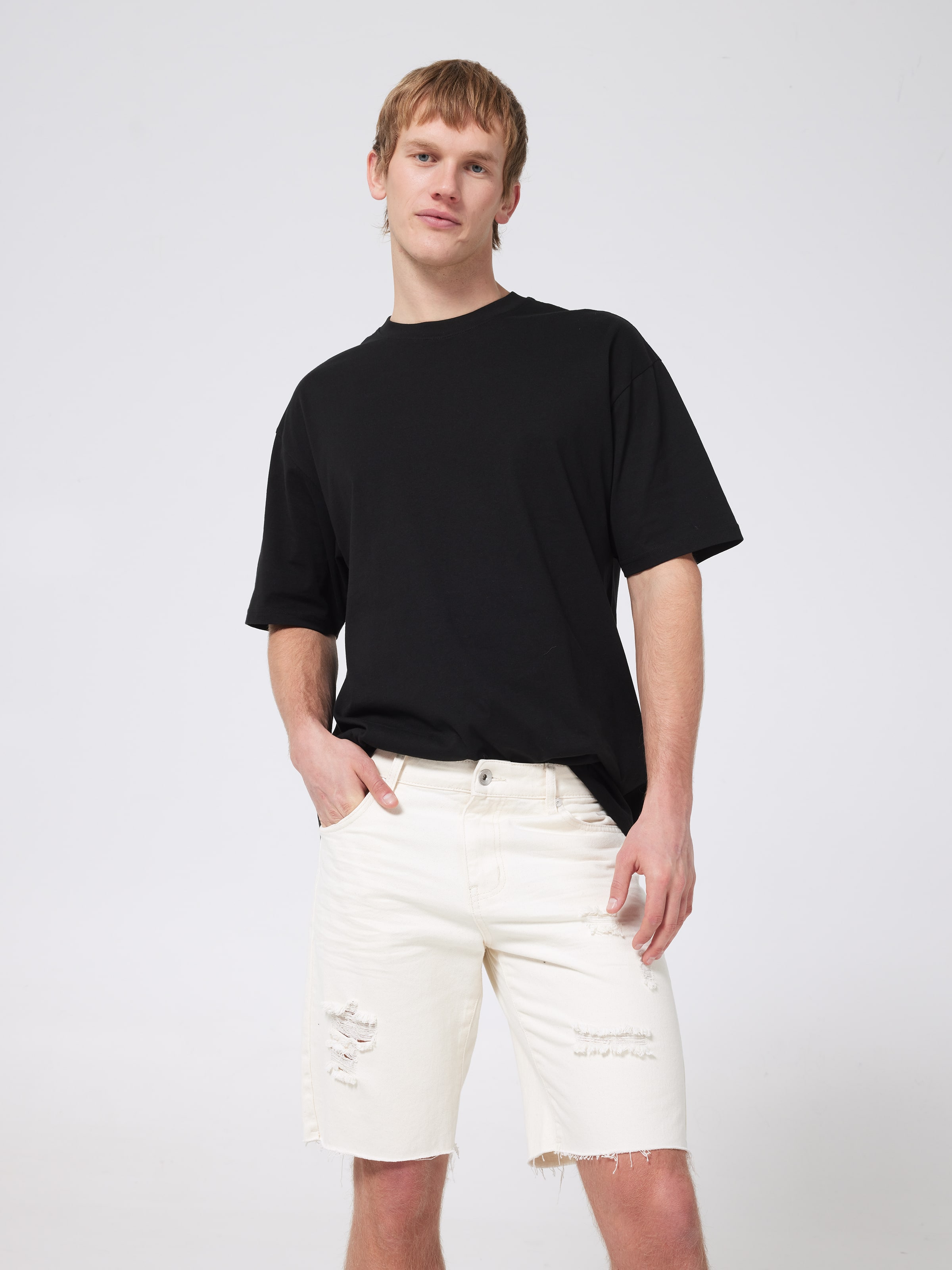 Rex Raw Hem Rips Denim Short