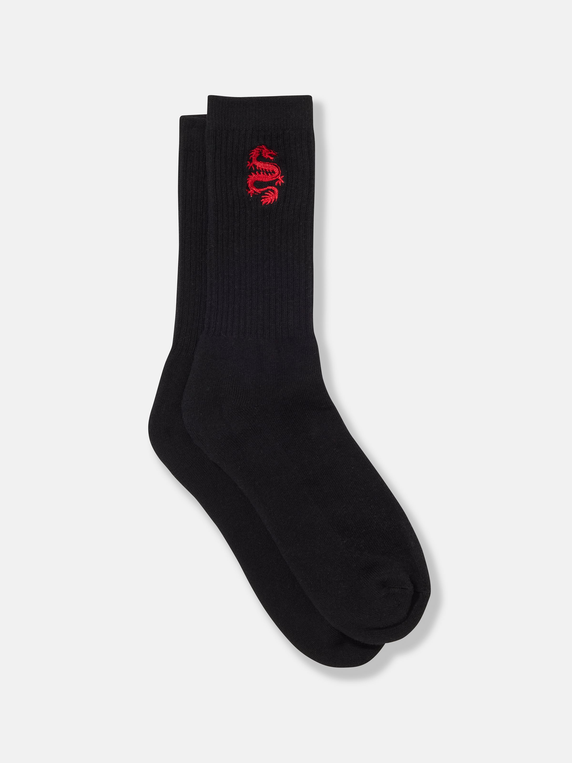 Ribbed Embroidery Crew Sock