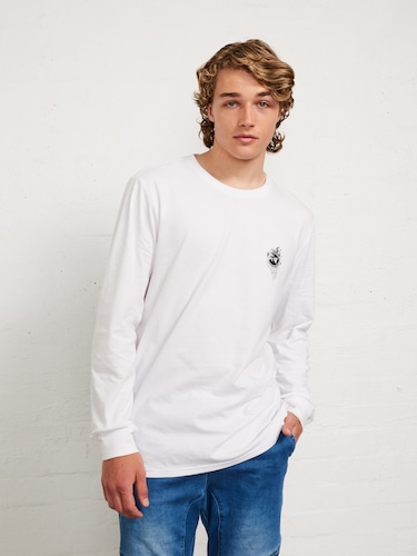 White Novelty Magic Long Sleeve Tee                                                                                             