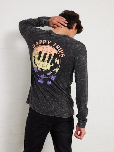 Trippy Puzzle Face Long Sleeve Tee                                                                                              