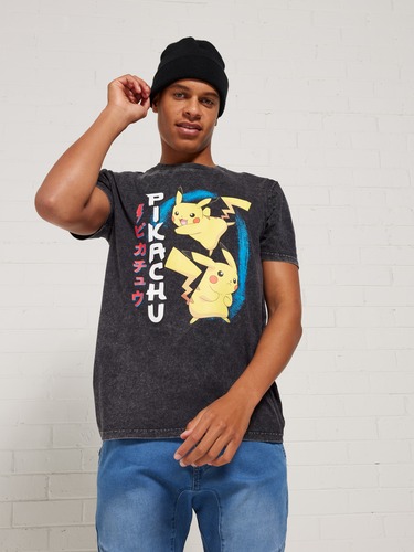 Black Tye Dye Acid Pokemon Pika Tee                                                                                             
